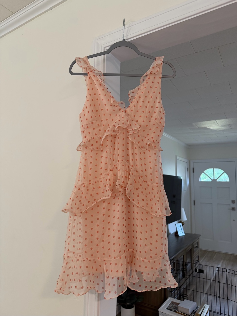 vestique Peach Polka Dot Ruffle Tiered Dress